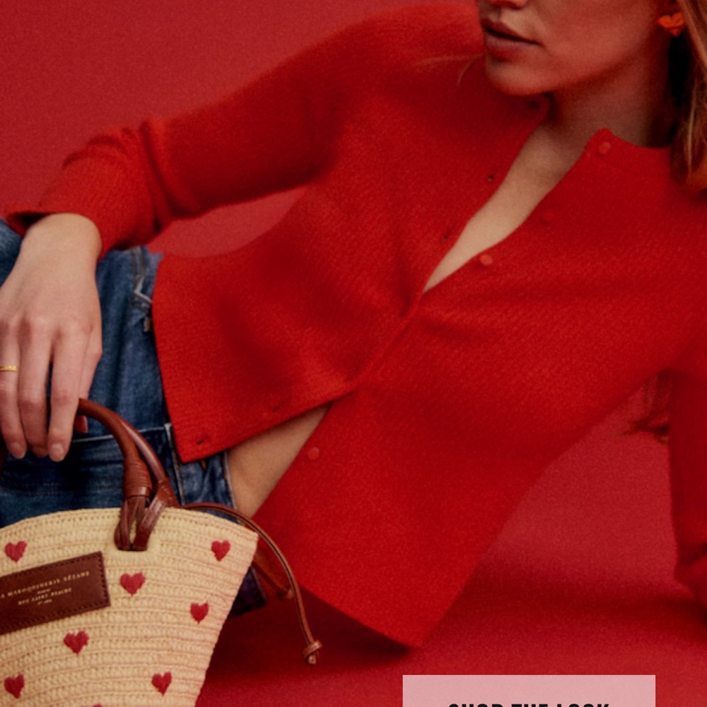 Sezane Red Ribbed Button Cardigan - Picture 2 of 4